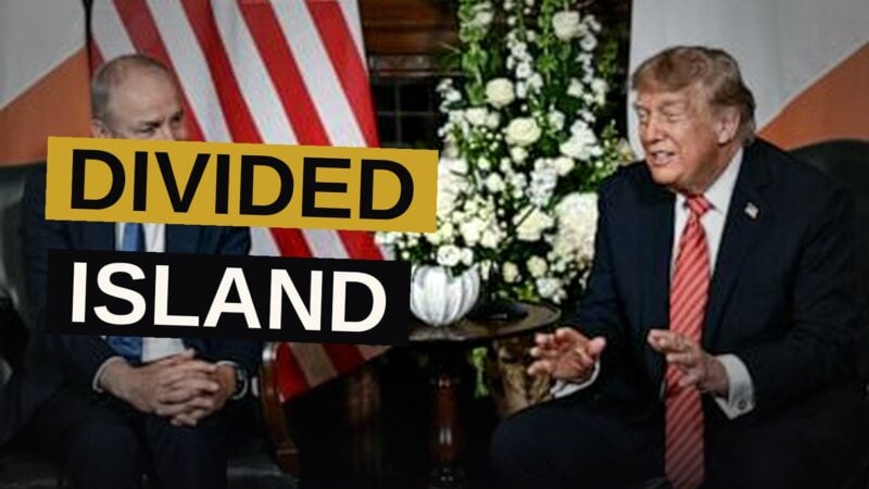 A divided map of Ireland showing Northern Ireland separated from the Republic, symbolizing the debate over unification.