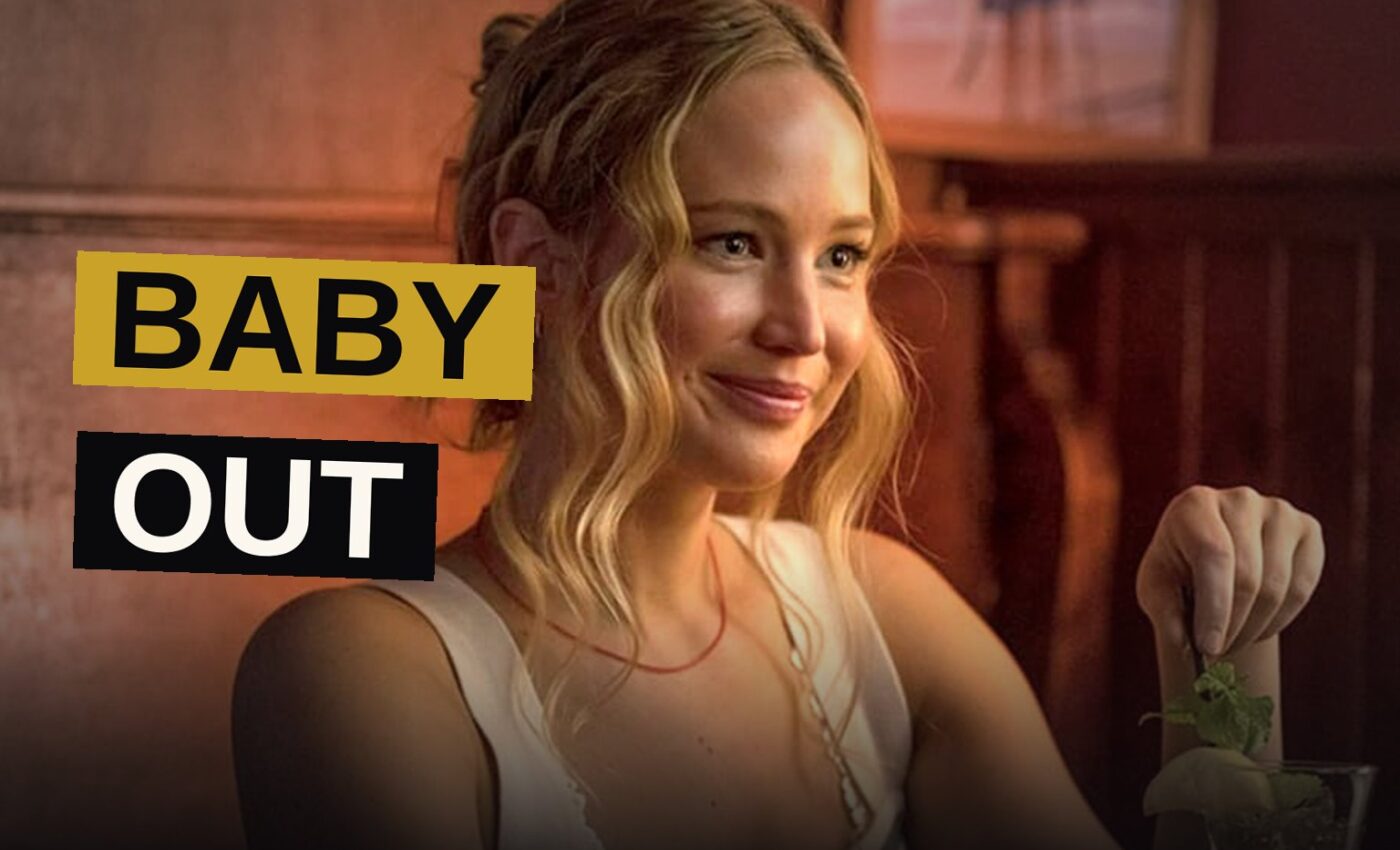 Jennifer Lawrence stands with her phone raised, looking at her new Instagram profile.
