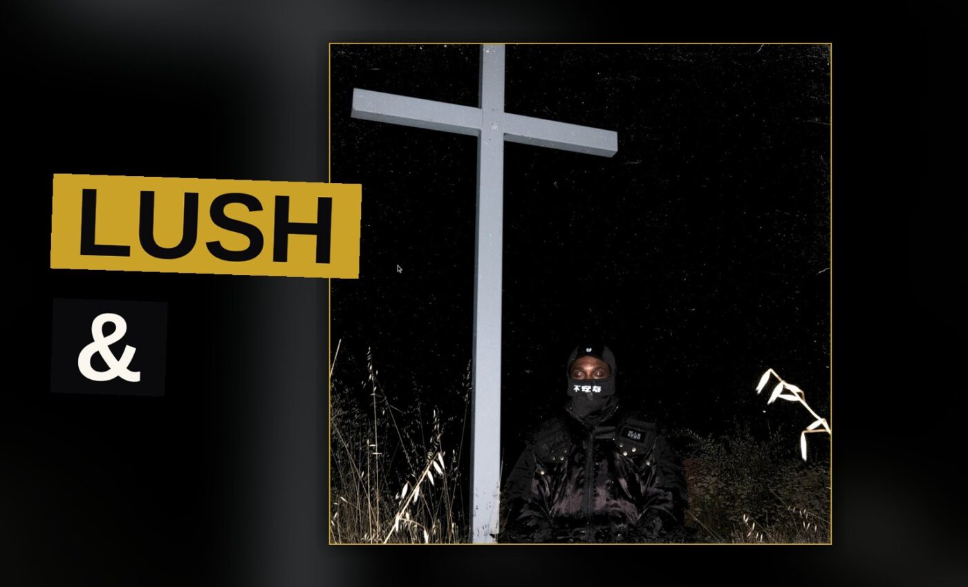 A rapper stands amid glitchy red and blue light with a static overlay, evoking a raw, emotional mood.