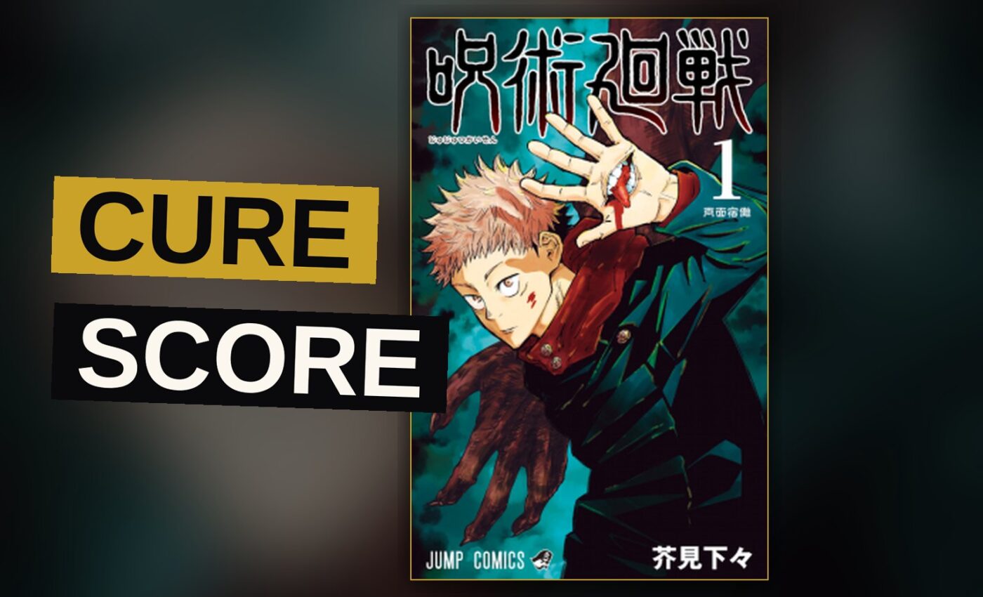 A young jujutsu sorcerer battles a towering shadowy curse spirit in a dramatic anime-style scene.