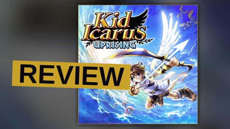 Pit, the angelic hero, flies through a vibrant sky, firing his bow at enemy monsters in a fast-paced action scene.