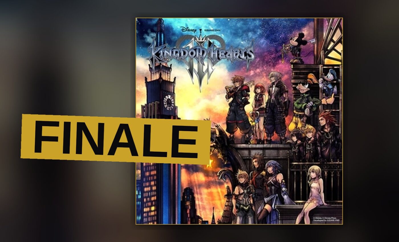 Sora battles enemies with a glowing Keyblade in a vividly colored Disney-themed world.