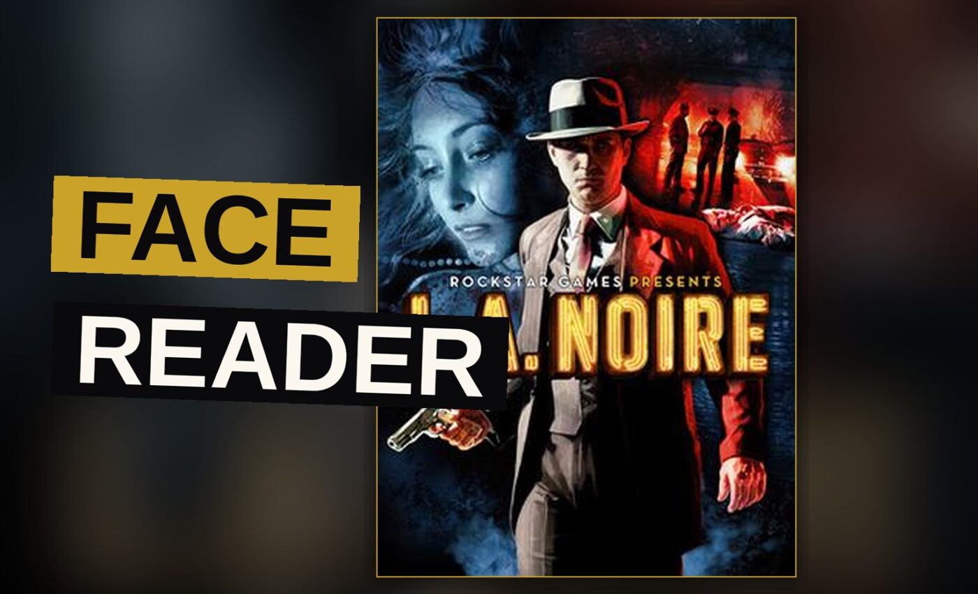 A detective in a hat interrogates a suspect in a noir-style office, faces lit dramatically.
