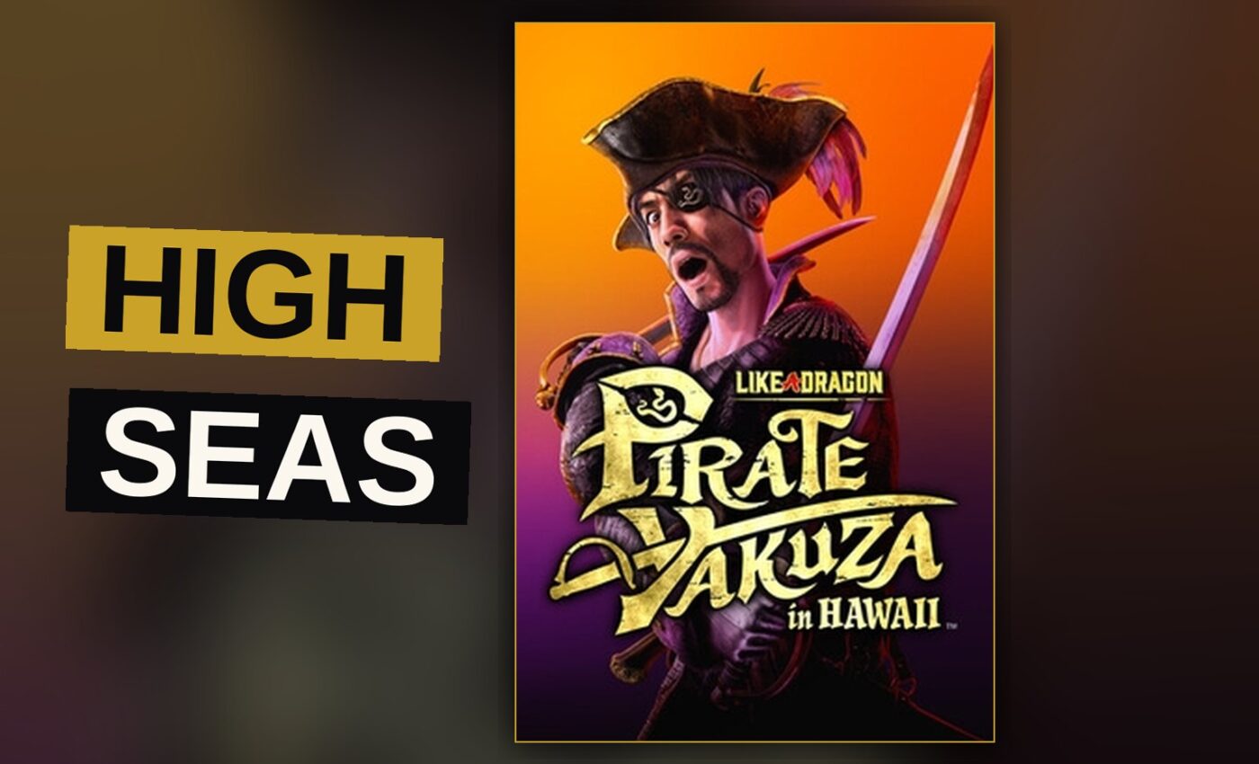 A one-eyed pirate captain stands upon his vessel beneath a bright sun, cannon and crew arrayed for battle.