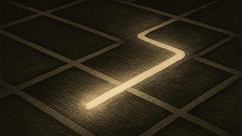 A glowing yellow line moves along white geometric paths on a dark blue minimalist background.