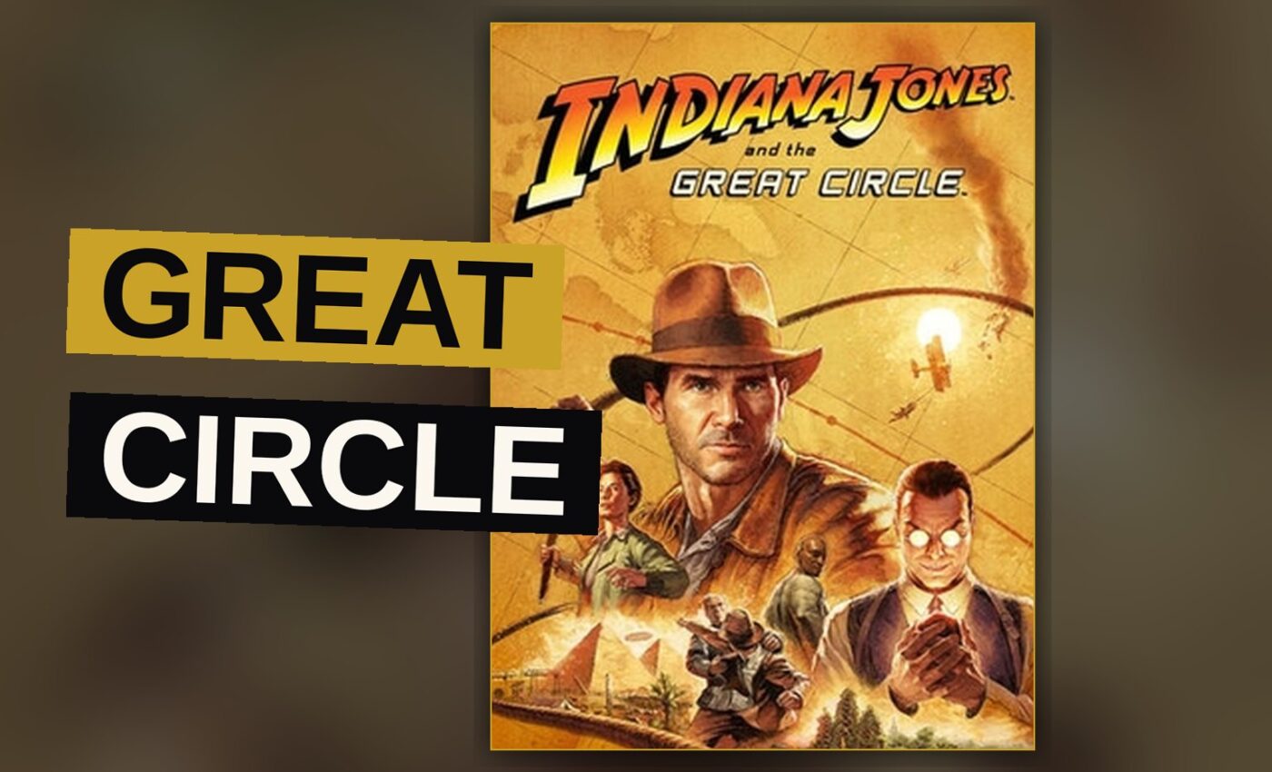 Indiana Jones stands in a torch-lit ancient chamber, whip in hand, facing a giant rotating statue.