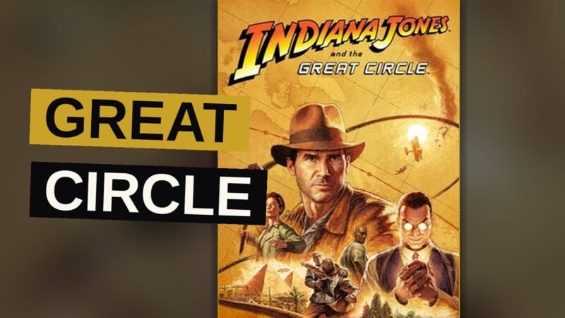 Indiana Jones stands in a torch-lit ancient chamber, whip in hand, facing a giant rotating statue.