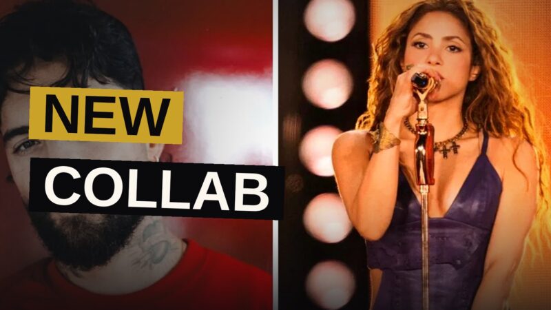 Maluma and Shakira dance together in a neon-lit studio, promoting their new merengue song 'AGUA.'