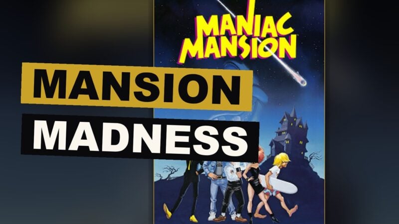 A mansion stands dark with lit windows as three teens approach its door at night.