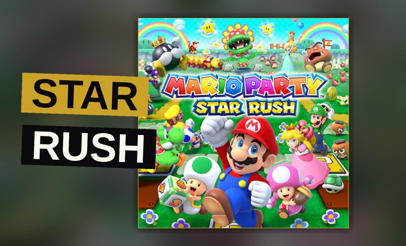 Mario and friends battle each other in a glowing arena filled with stars.