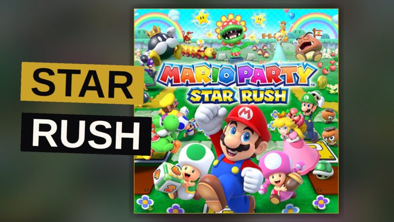 Mario and friends battle each other in a glowing arena filled with stars.
