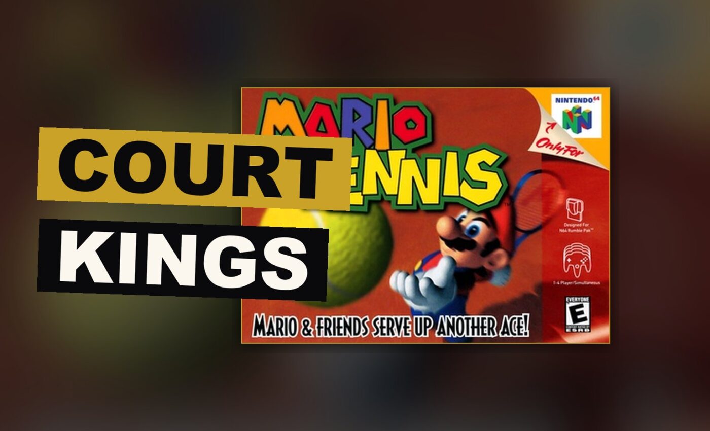A cheerful hero and his friends contend upon a court, arm raised, in a scene of merriment and skill.