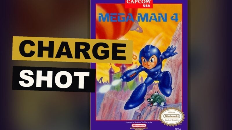 A blue robot hero charges his arm amid a fortress of falling rain and mechanical peril.