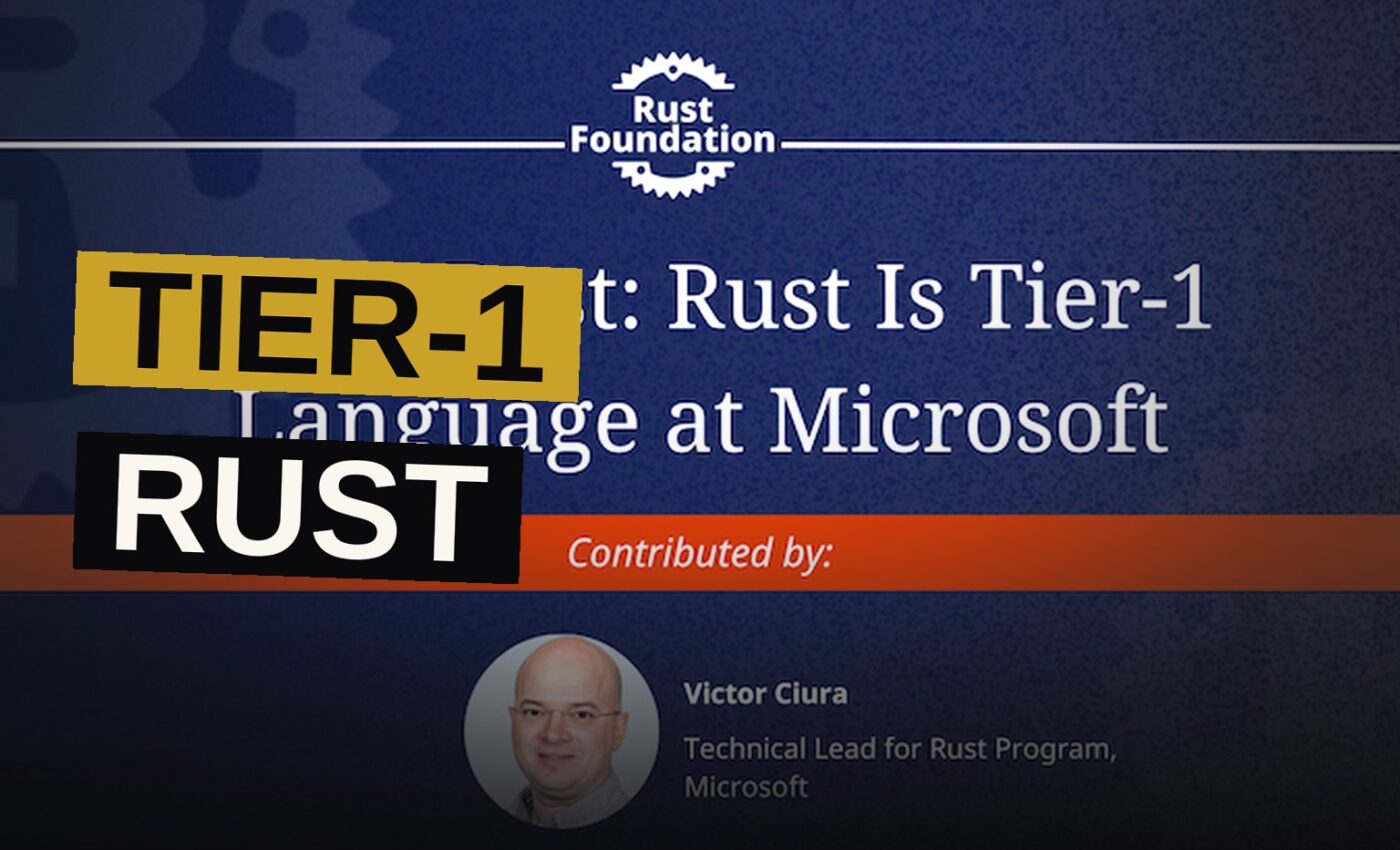 A glowing Rust logo integrated with a Windows-style window icon on a dark circuit board background.