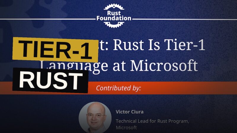 A glowing Rust logo integrated with a Windows-style window icon on a dark circuit board background.