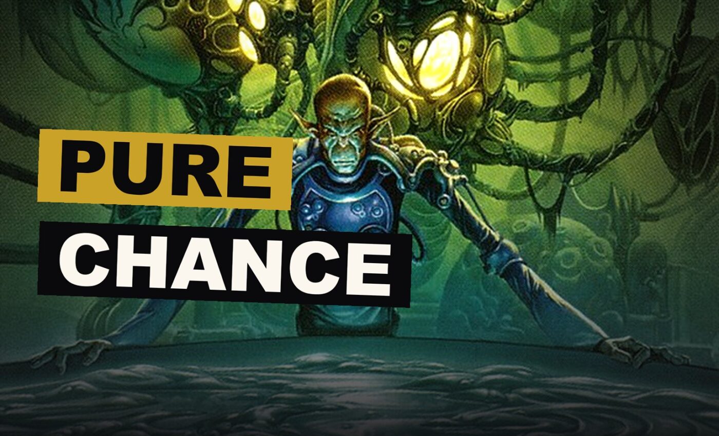 A ghostly token creature forms above a table of plain lands, born of unseen chance.