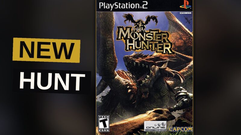 A hunter clashes with a giant flying wyvern deep in a lush jungle.