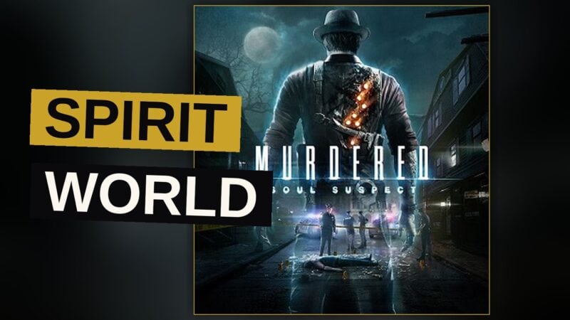 A shadowy detective walks through a ghostly city street, surrounded by faint, glowing spirits.