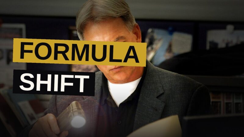 An empty NCIS office at dusk, with two desks facing each other and a file folder labeled 'Fornell' on one desk.
