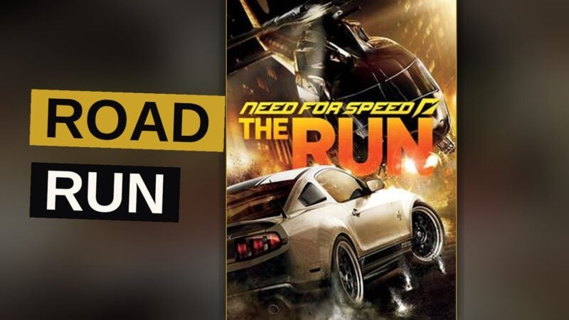 A car drives fast upon the highway, pursued by many officers, beneath a dim and distant city.
