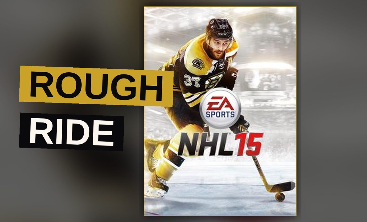A hockey player makes a hard pass across the ice during a fast-paced match.