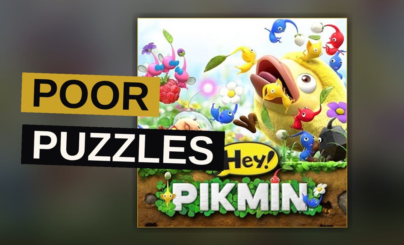 Captain Olimar stands among his Pikmin companions in a bright, cheerful outdoor garden.