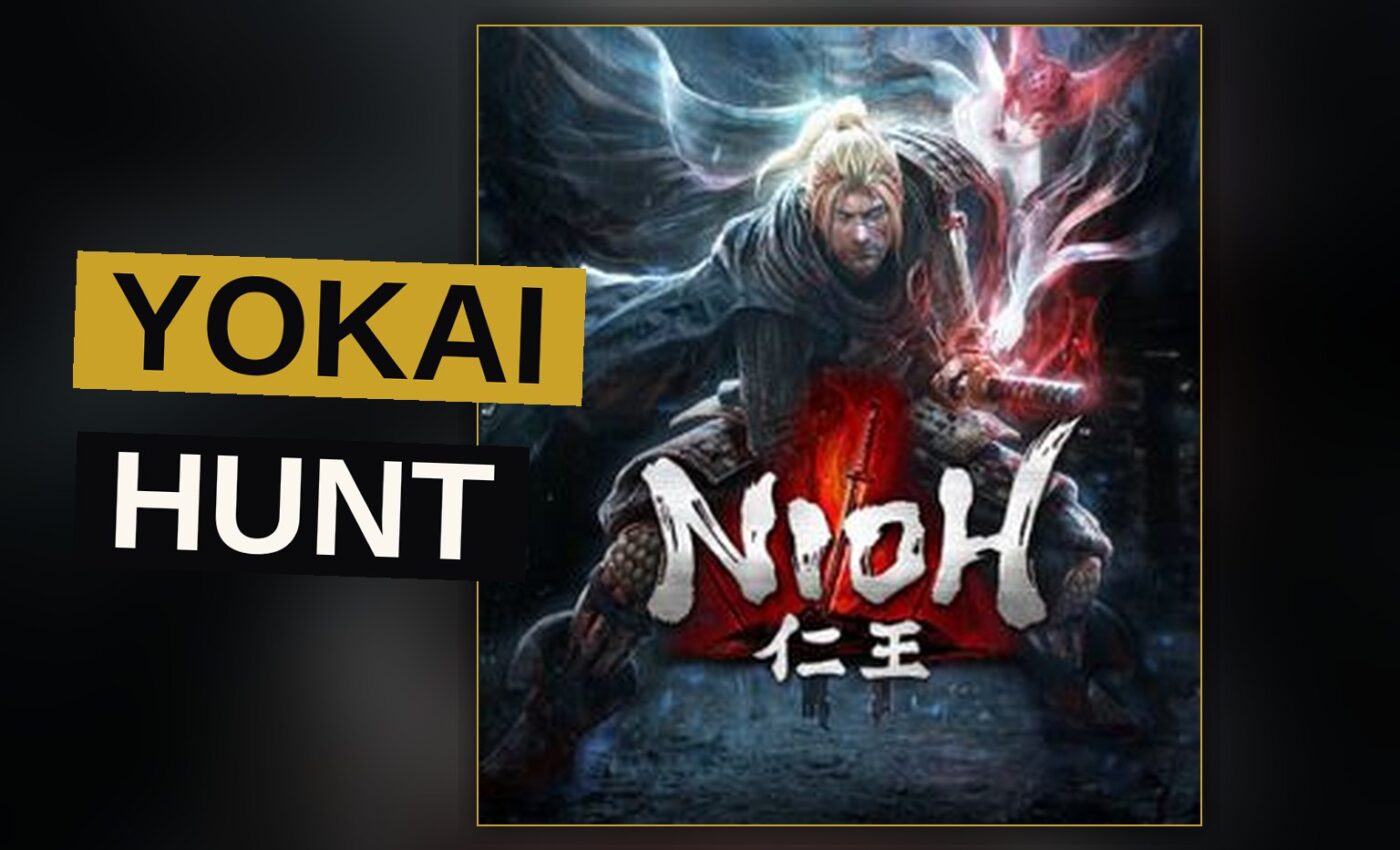A warrior confronts a monstrous yokai amid a tempestuous ancient battlefield.