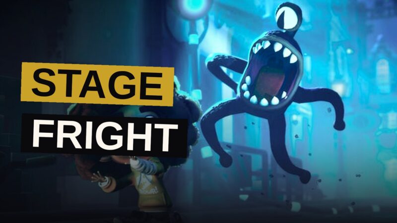 A hand-drawn style illustration of a spooky yet cozy haunted town at dusk, with three young heroes holding flashlights in front of a quirky old theater.