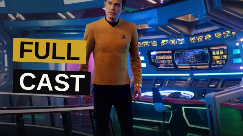 Captain Kirk's crew stands together on the bridge of the USS Enterprise in a dramatic ensemble scene.