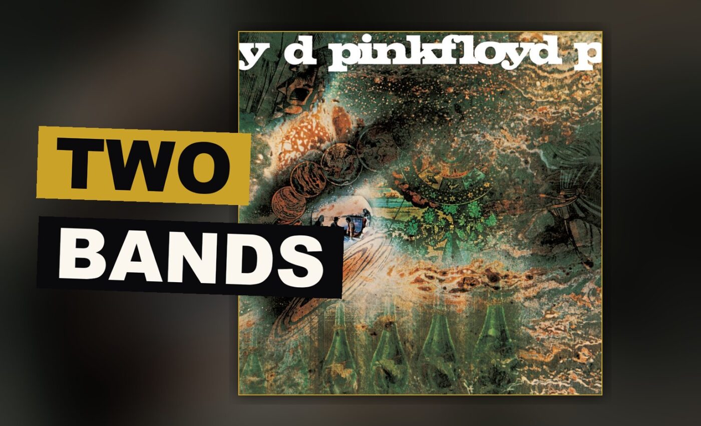 A cracked, glowing record turns amid drifting clouds, as if caught between two worlds.