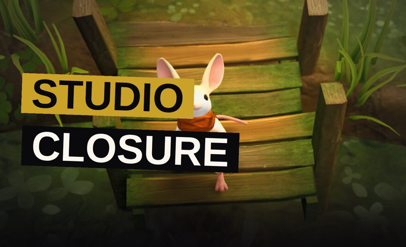 A solitary mouse sits amid the remnants of a workshop where a studio once wrought its cherished games.