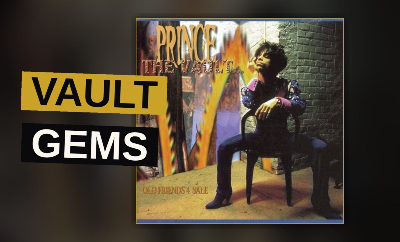 A vintage microphone and a purple guitar in a dimly lit recording studio, evoking Prince's late-night sessions.