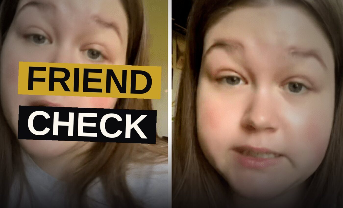 A smartphone displaying a TikTok video about friendship red flags, surrounded by sticky notes with red flag icons and a coffee cup on a pastel background.
