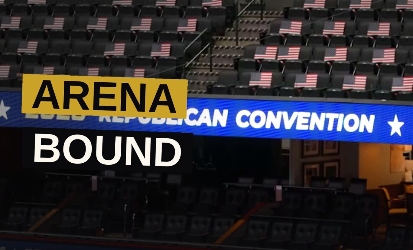 A vast arena filled with a multitude, gazing upon the images of the man who is not, yet ever, upon the ballot.