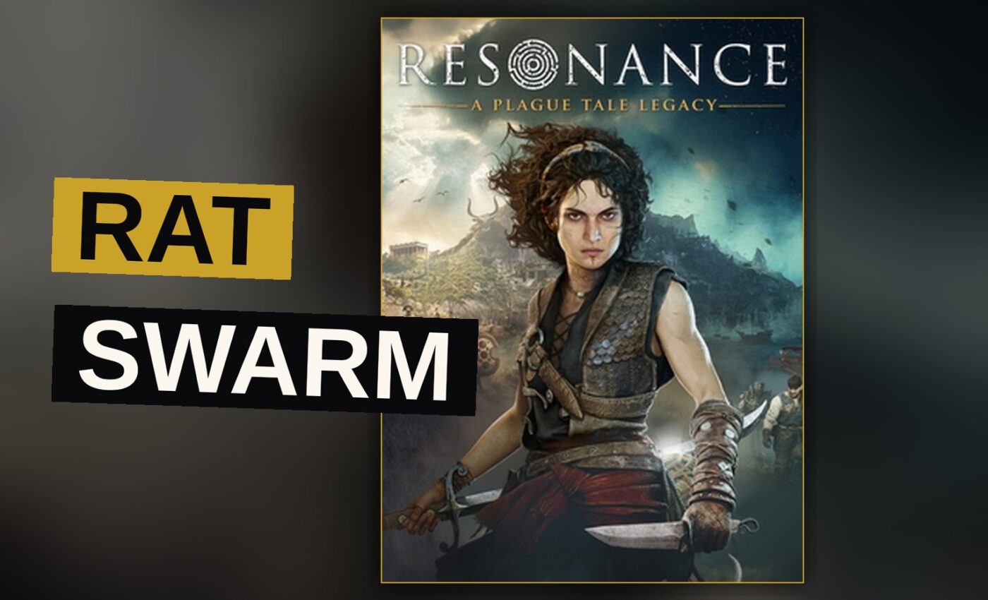 A girl shields her brother from a horde of rats amid the ruins of a plague-ravaged city.