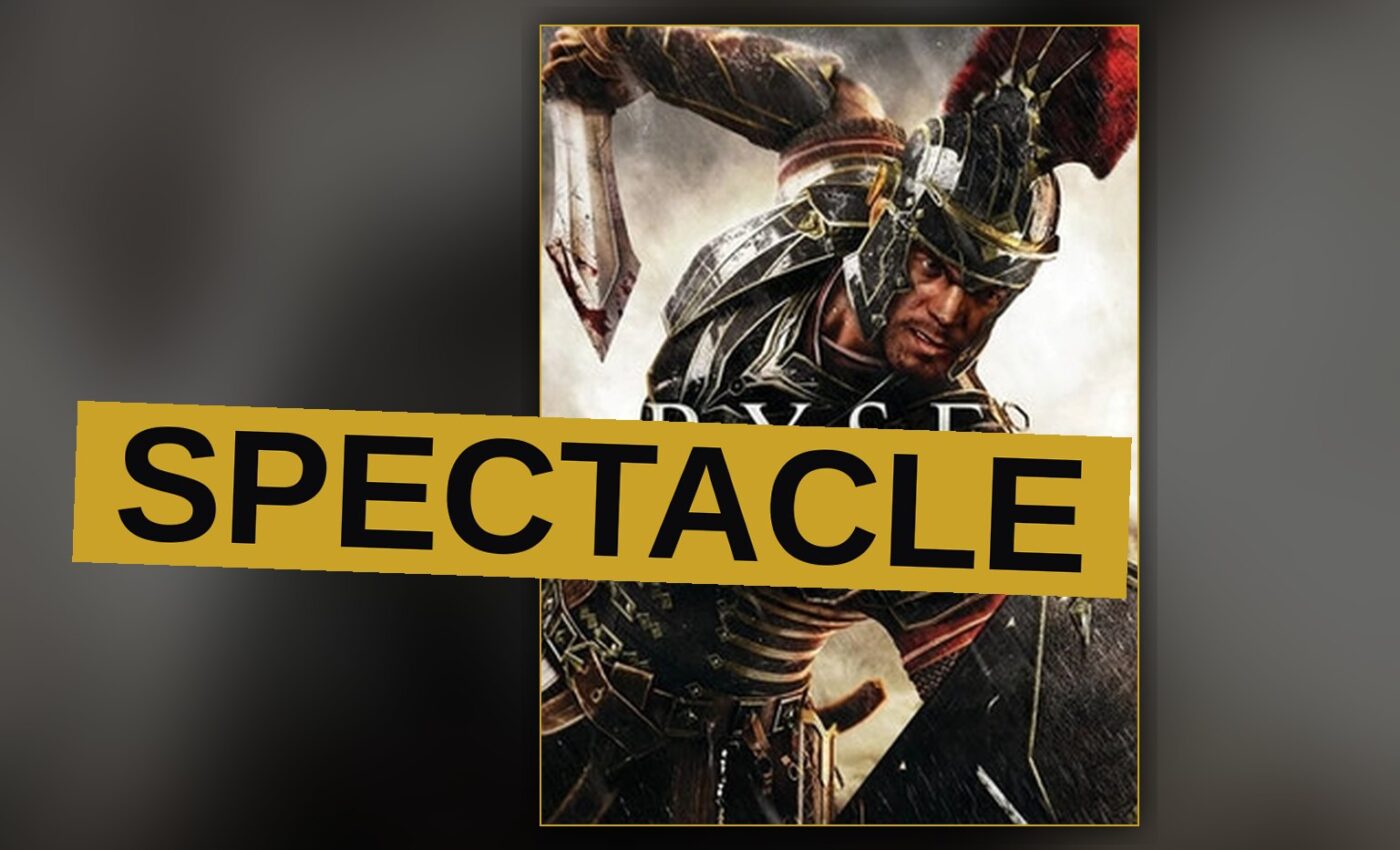 A Roman warrior raises his sword amid a storm of dust upon a vast and terrible field of battle.