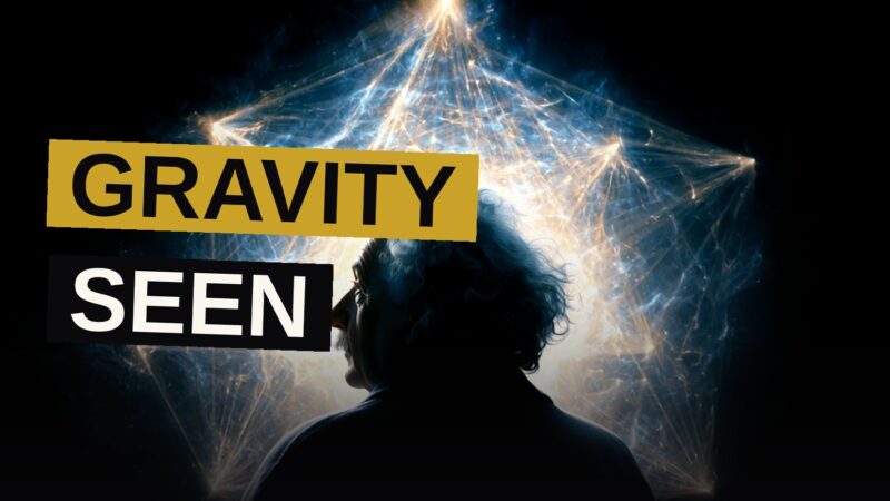 A luminous cloud of chilled atoms hovers above a chip, its ghostly form divided into twin paths beneath an unseen, falling shadow.