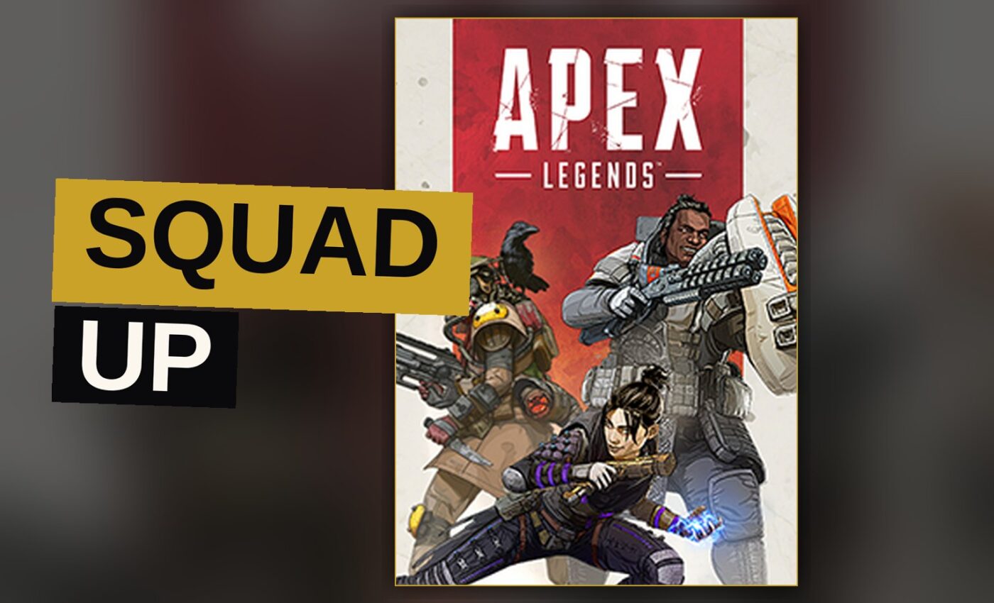Three armored characters slide down a rocky canyon while gripping futuristic weapons in a battle royale scene.