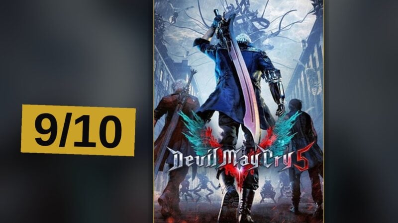 A demon hunter unleashes a flashy combo attack amid glowing energy in a ruined gothic city.