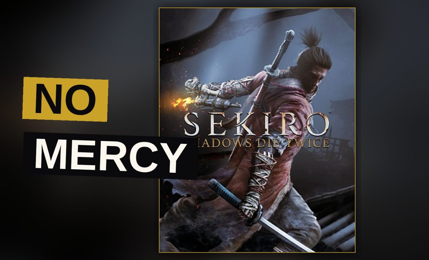 A shinobi warrior clashes swords with an armored enemy in a mist-covered ruined castle.
