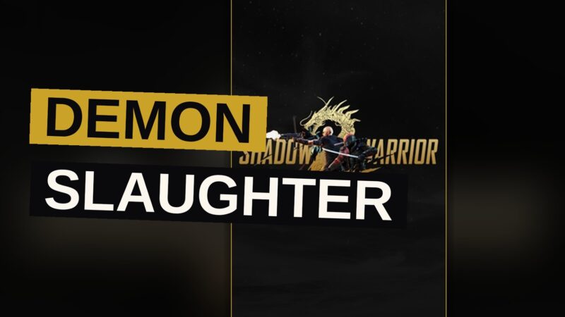 A warrior clad in ancient armor cleaves through a horde of demonic foes amid a thunderous battlefield.