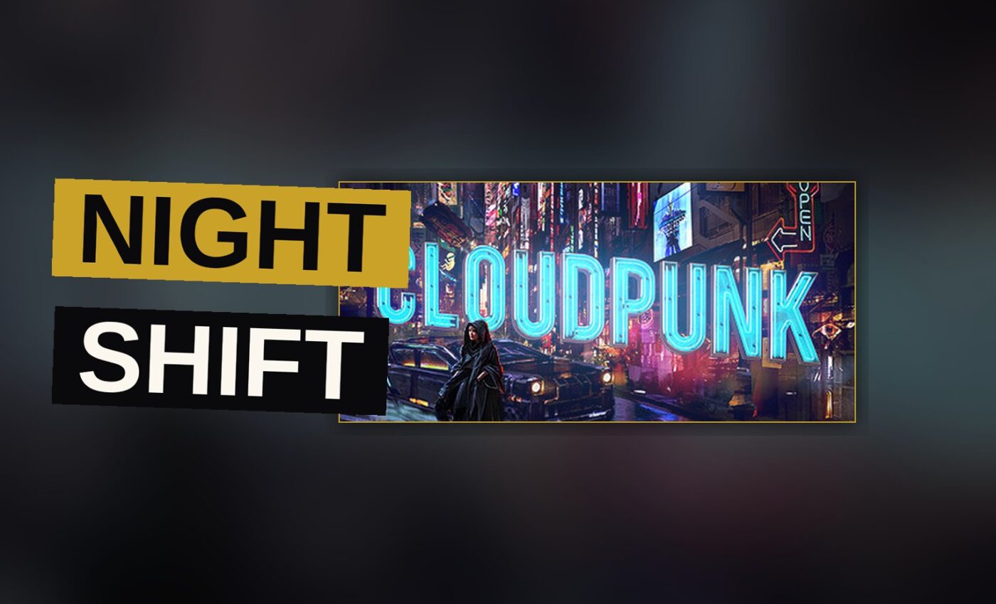 A hover car glides through rain and light between the towers of a vast, layered city at night.