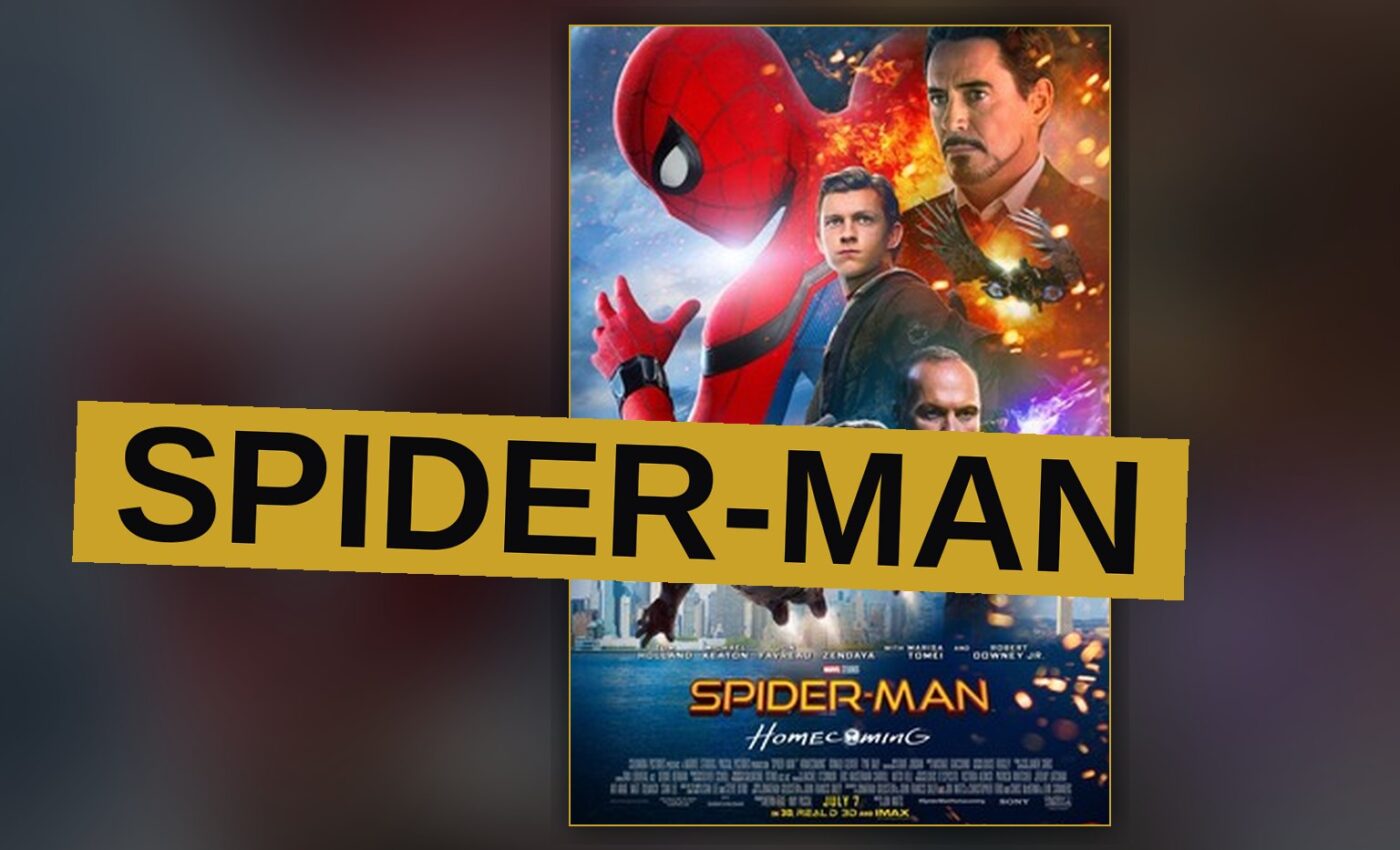 Spider-Man in a homemade suit swings through Queens at dusk.