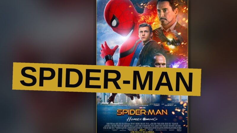 Spider-Man in a homemade suit swings through Queens at dusk.