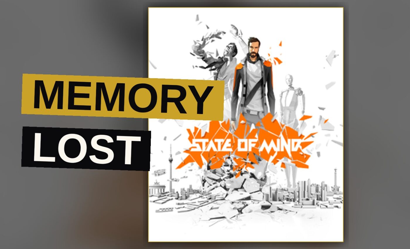 A solitary figure walks through a decaying city while fragmented memories drift above his head.
