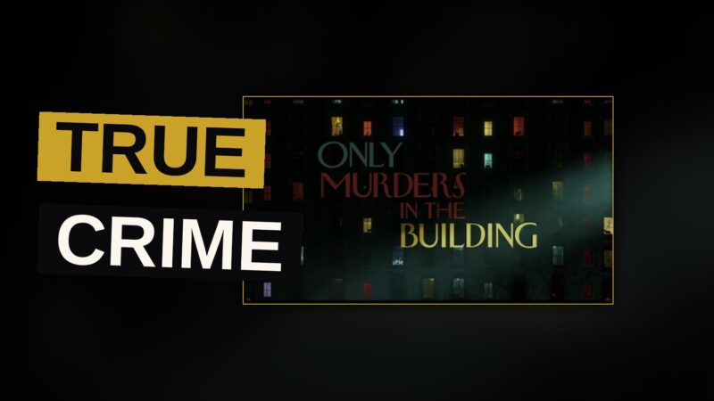 Three neighbors gather in a grand old apartment hallway recording a podcast about a mysterious death.