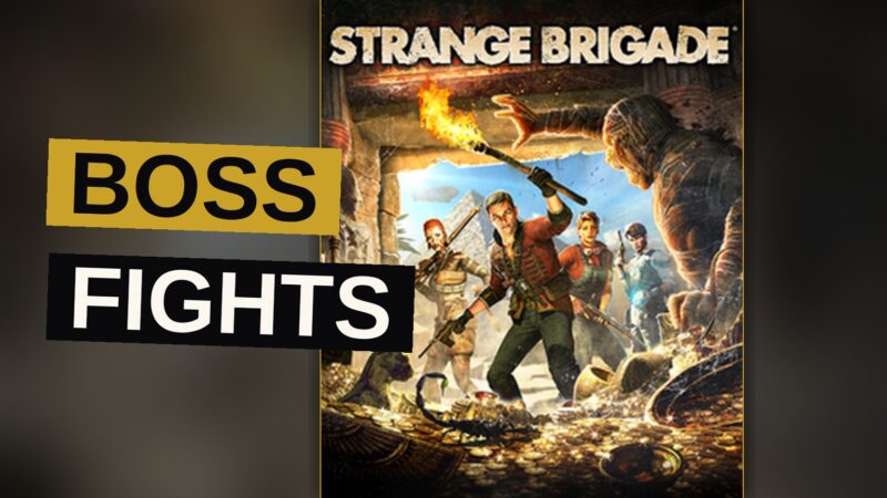 A Victorian agent fires a gun at a massive monster within an ancient ruin.