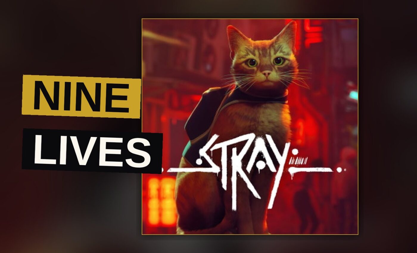 An orange cat gazes over a wet, neon-lit city built by machines long after humans have vanished.