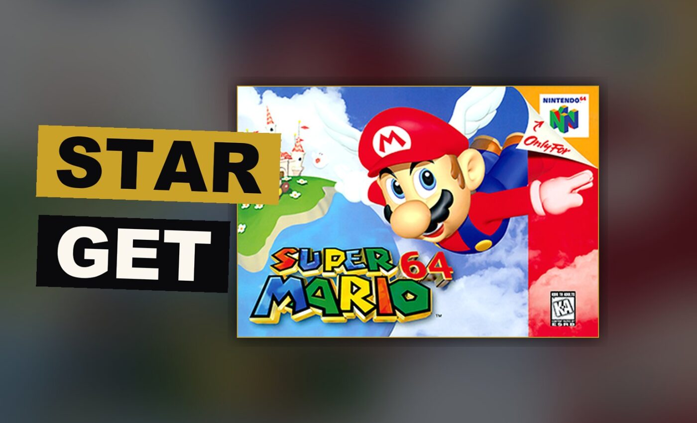 Mario stands before a great castle door, paintings around him leading to worlds beyond.