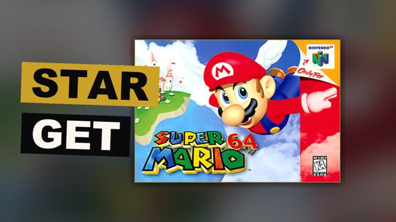 Mario stands before a great castle door, paintings around him leading to worlds beyond.